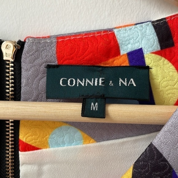 Connie & Na Multicolour Mini Dress Dot Shortsleeve Skater Pleated Small Medium - Picture 3 of 12